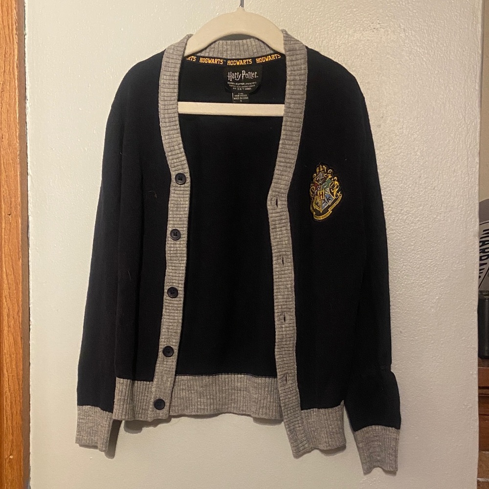 Harry Potter Hogwarts navy and Gray Cardigan, youth size S, EUC